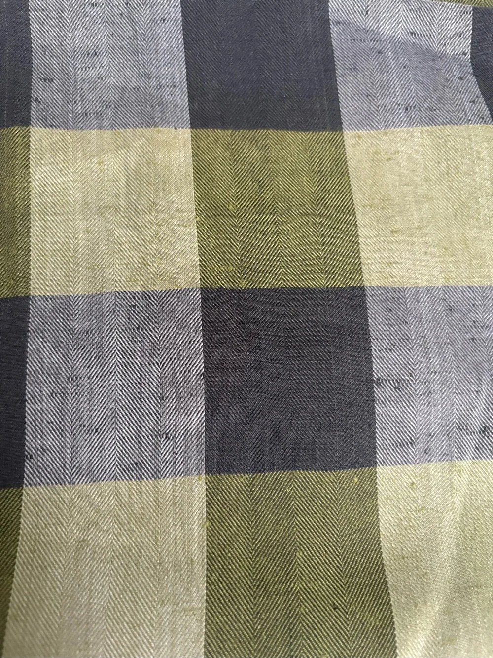 Vintage fabric 4 yards woven cotton plaid fleck green black gray 44” wide